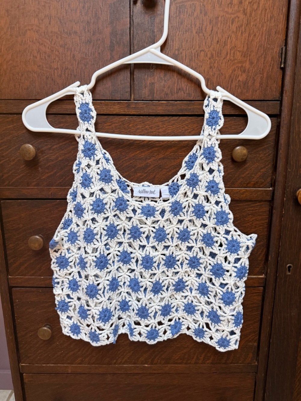 Willow + Root Crochet Floral Tank Top - Blue & White
